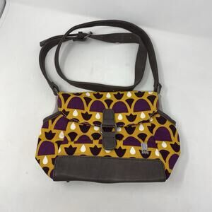 Brooklyn Industries Crossbody Bag Yellow Purple Graphic Print Canvas Indie Urban